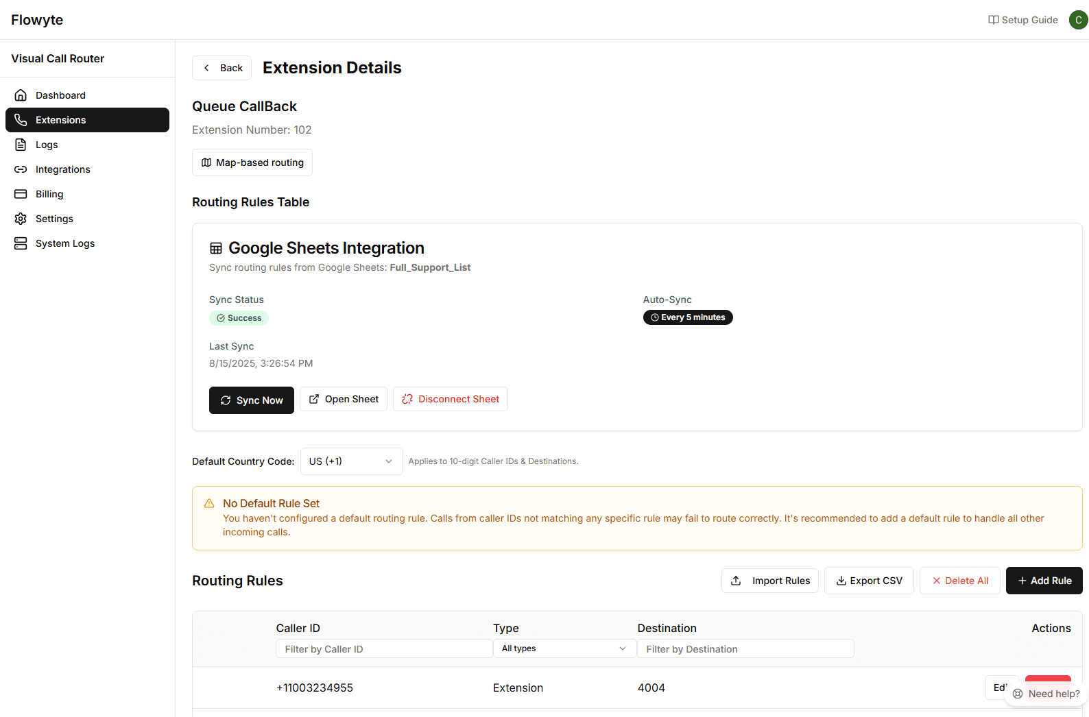 Google Sheets Integration Setup Interface